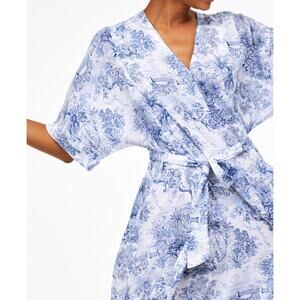 H&M White Blue Tie Belt Midi Kaftan Dress Size 8